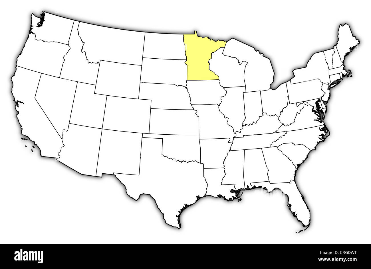 Political Map Of United States With The Several States Where regarding Map of USA with Minnesota Highlighted