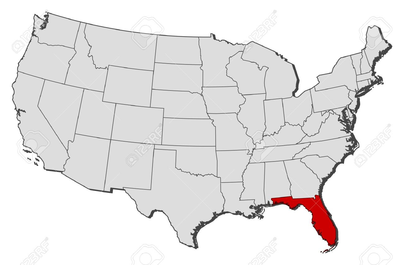 Political Map Of United States With The Several States Where with Map Of Usa With Florida Highlighted