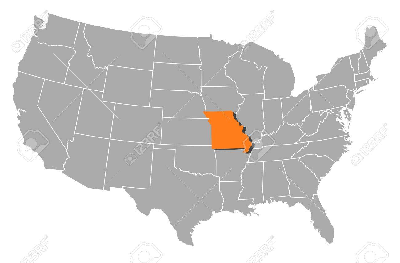 Political Map Of United States With The Several States Where with Map of USA with Missouri Highlighted