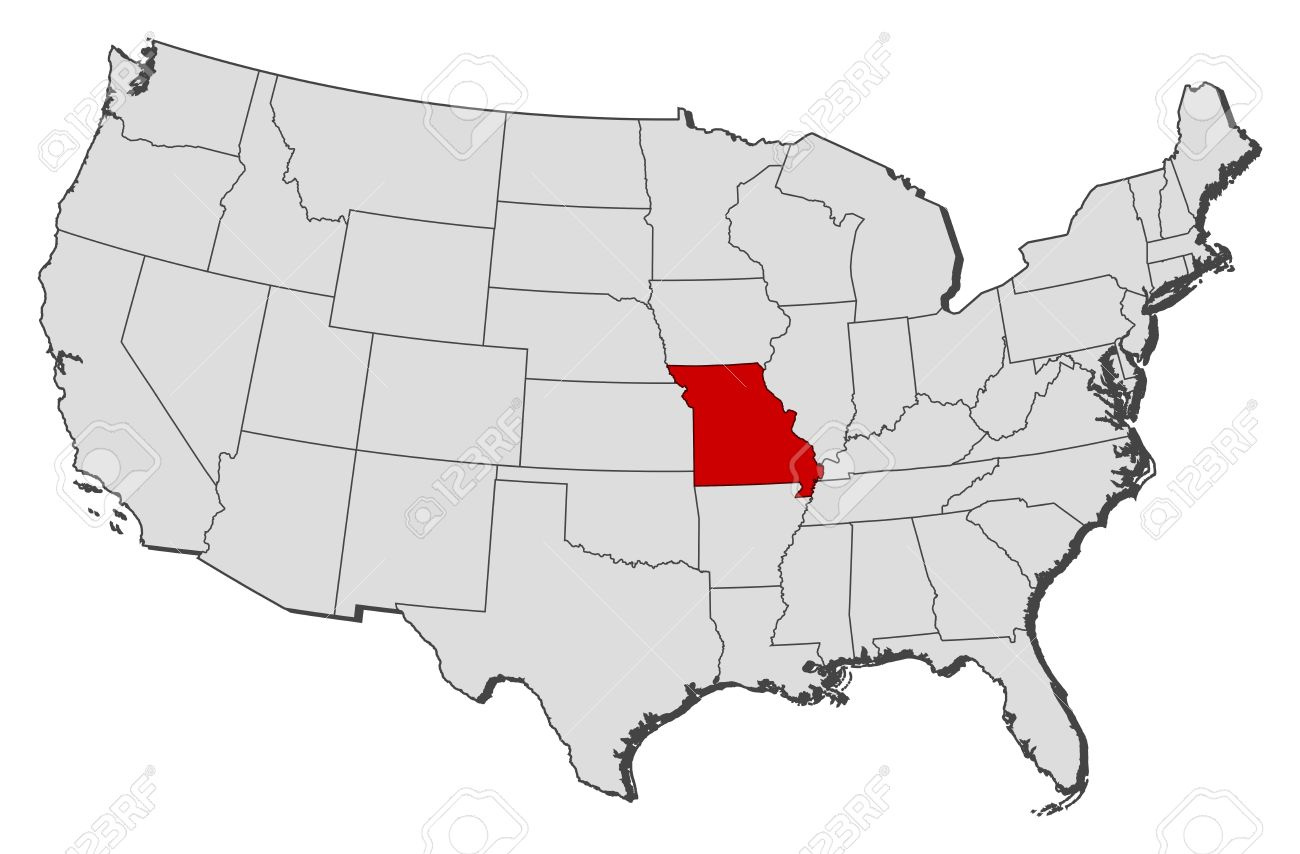 Political Map Of United States With The Several States Where with regard to Map Of Usa With Missouri Highlighted