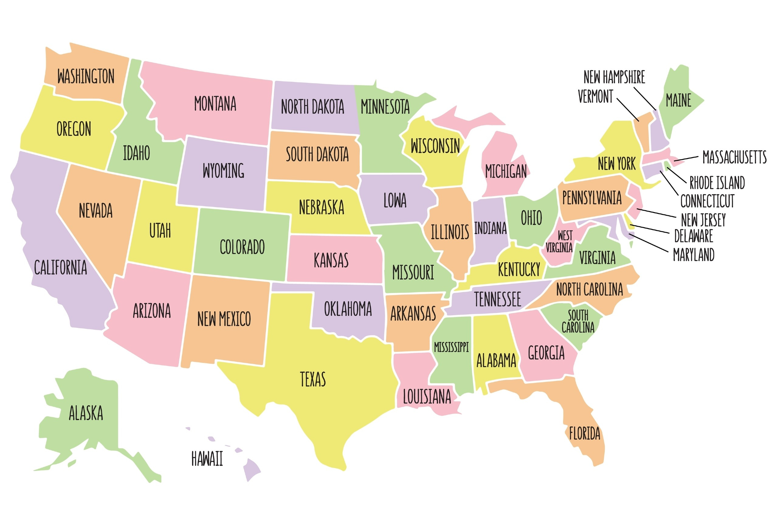 Political Map Of Usa (Colored State Map) | Mappr inside Map of USA Showing State Names