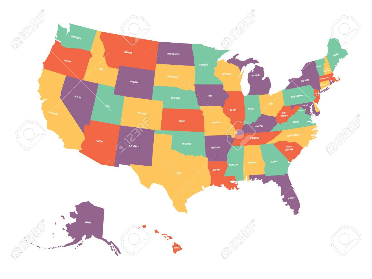 Politische Karte Von Usa, Vereinigte Staaten Von Amerika. Bunte regarding Map Of The Usa With Labels
