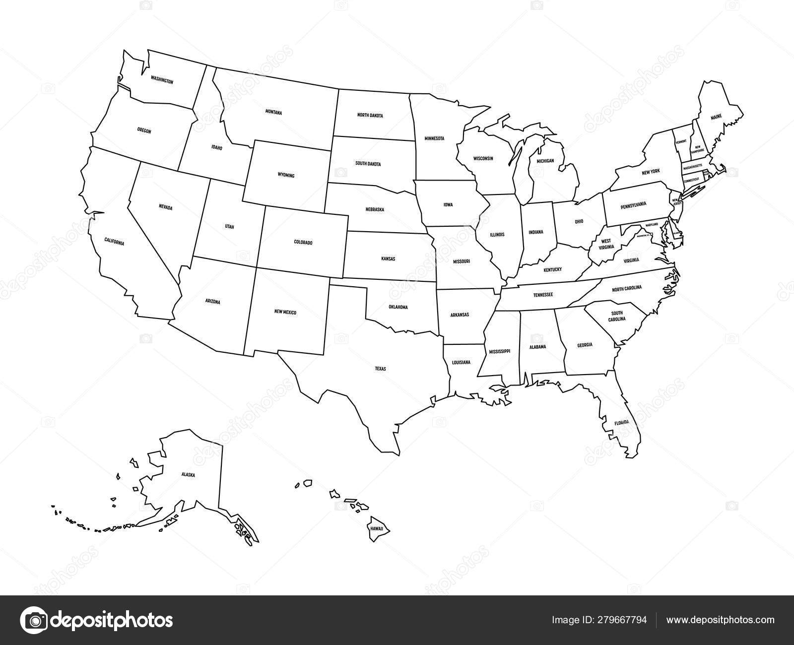 Politische Landkarte Der Vereinigten Staaten Od America, Usa regarding Black And White Map Of Usa With State Names