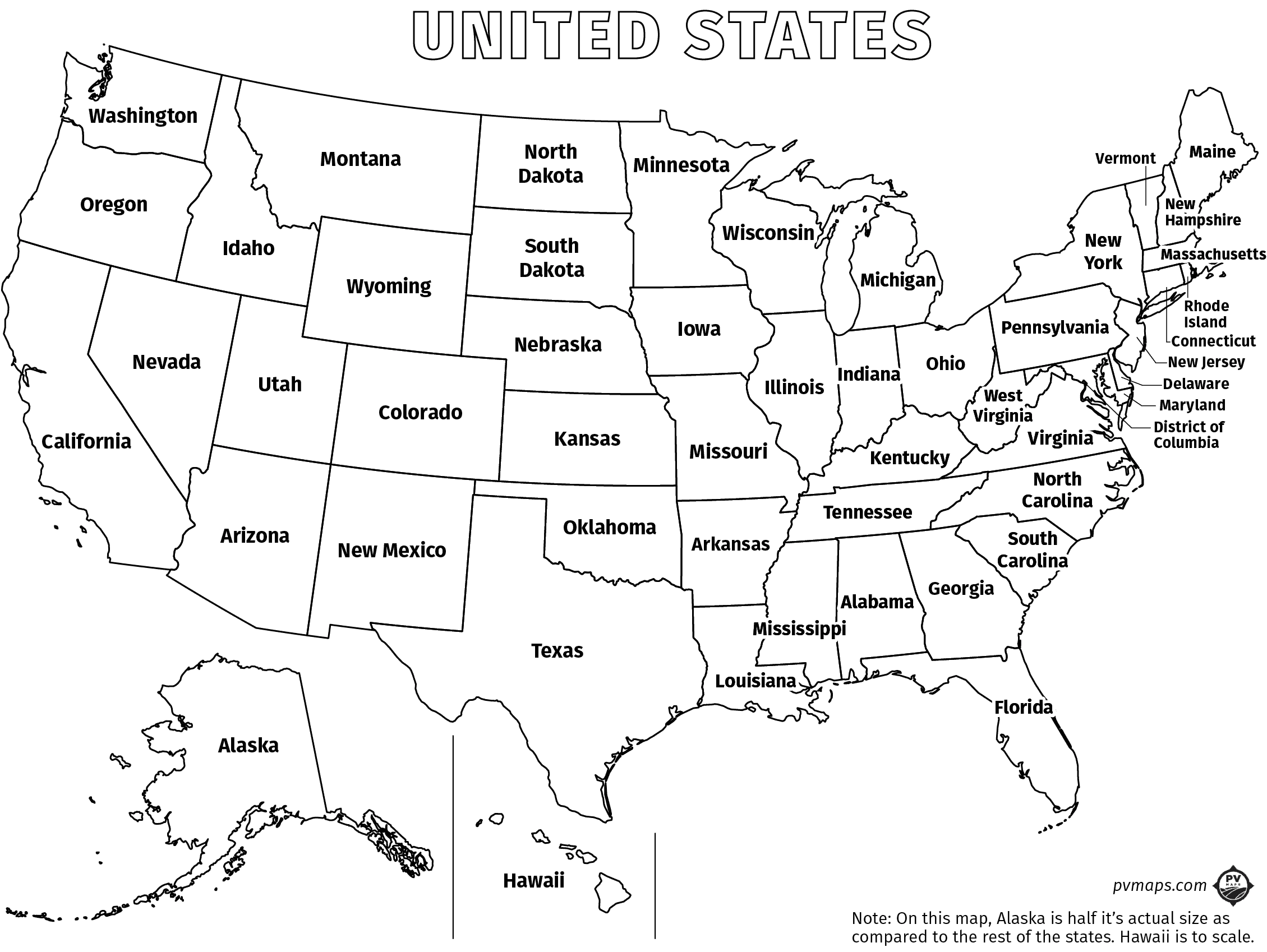 Printable Line Maps | Pvmaps for Map Of Usa With Names And Abbreviations