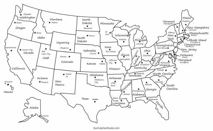 Map of USA with States and Capitals Labeled