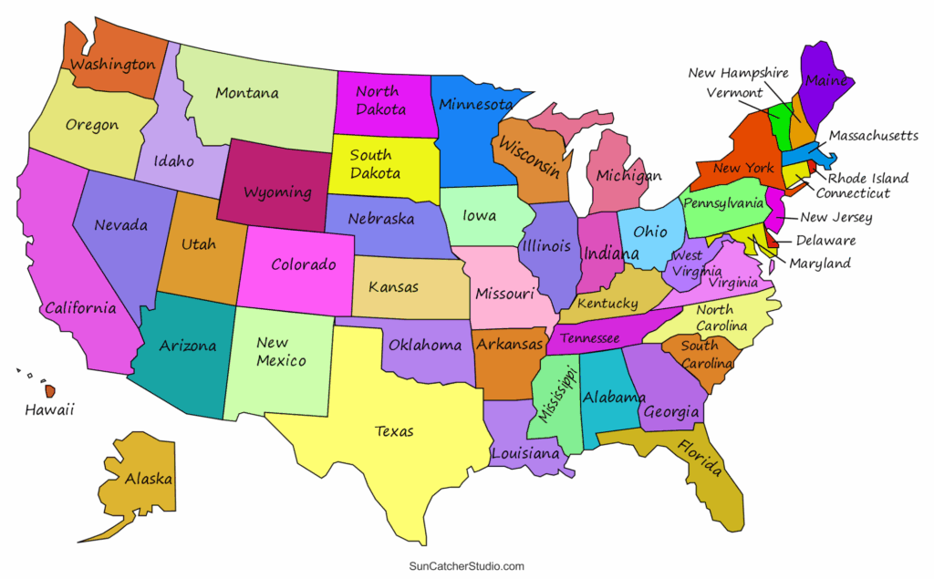 USA Map with Full Names of States