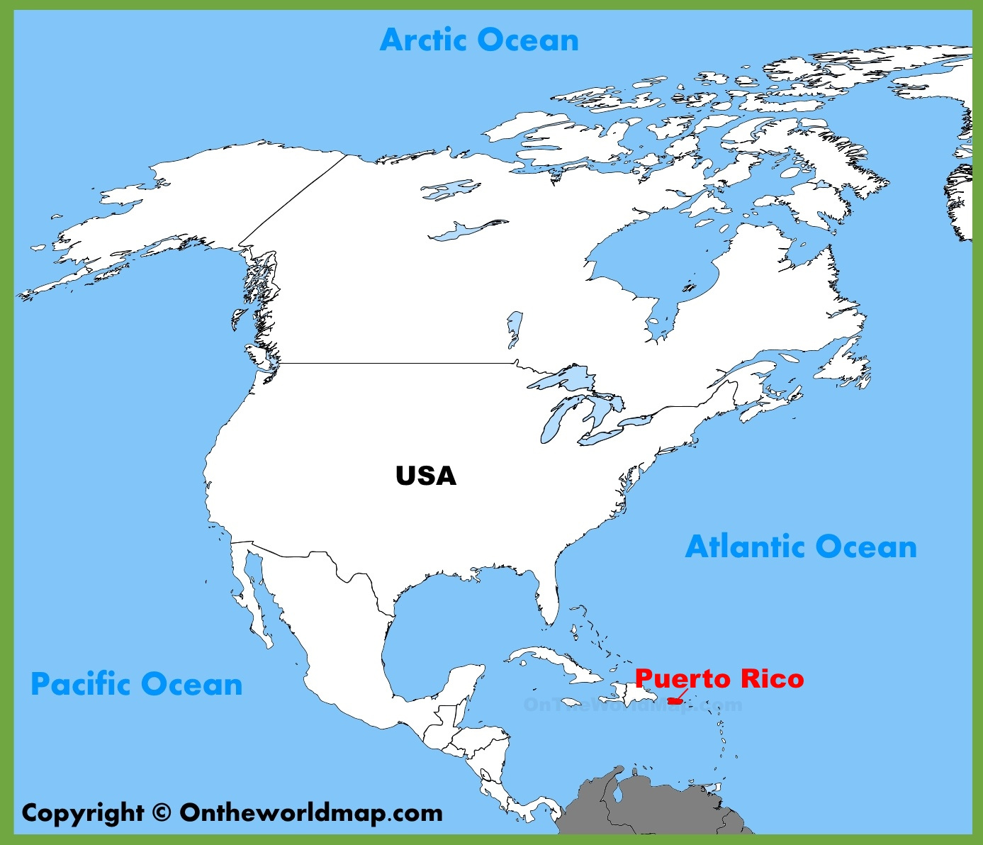 Puerto Rico Location On The North America Map - Ontheworldmap within Map of Puerto Rico and USA