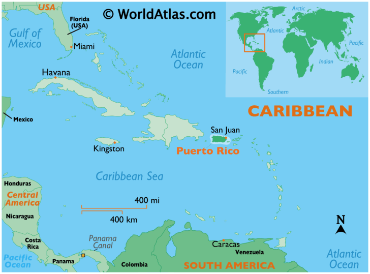 Map of Puerto Rico and USA