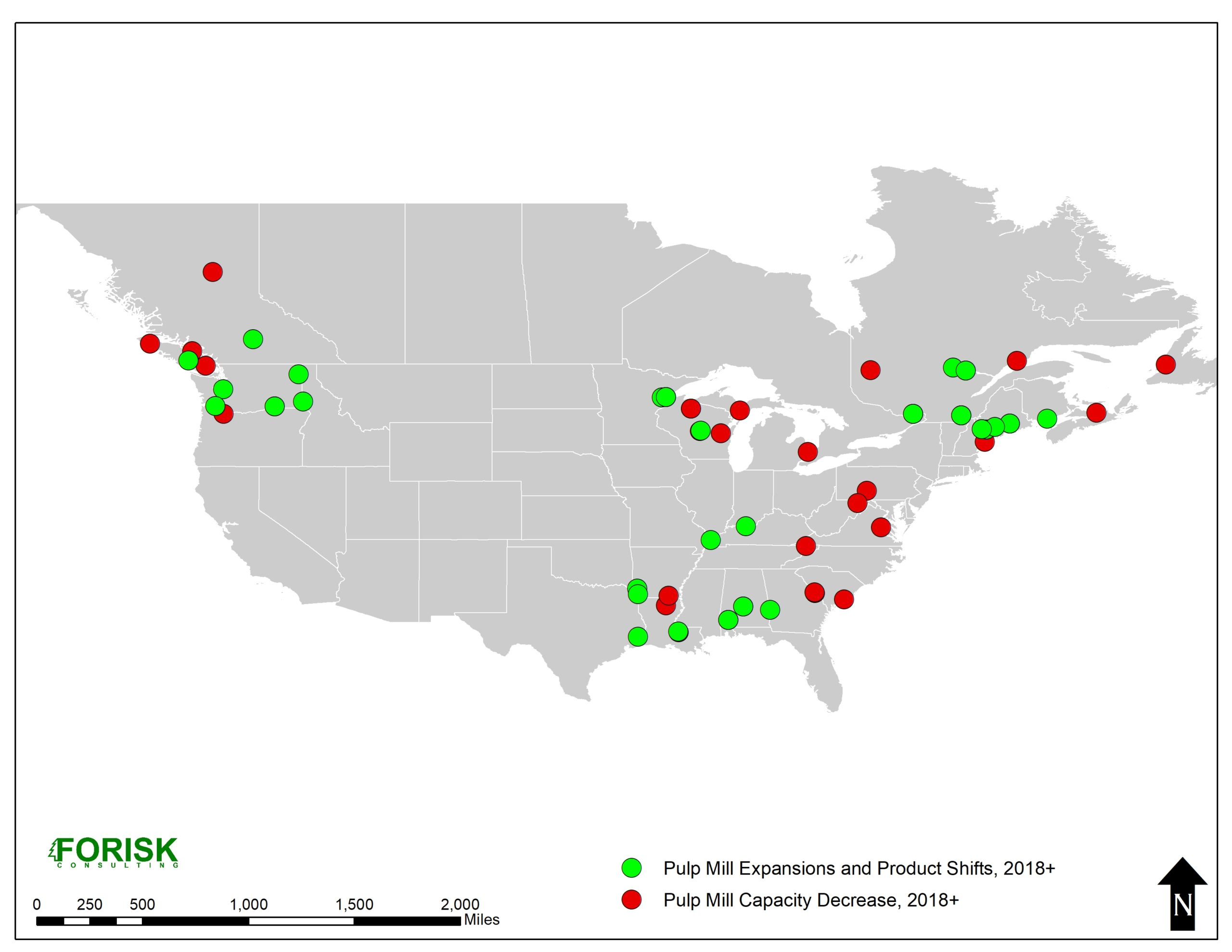 Recent Pulp Mill Expansions And Closures - Forisk for Map Of Paper Mills In Usa