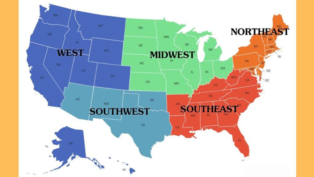 Map Of USA With North South East West Regions Of The United States Complete List History And Importance Within Map Of Usa With North South East West 1024x576 