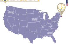 Rhode Island State On Usa Map. Rhode Island Flag And Map. Us in Rhode Island On Map of USA