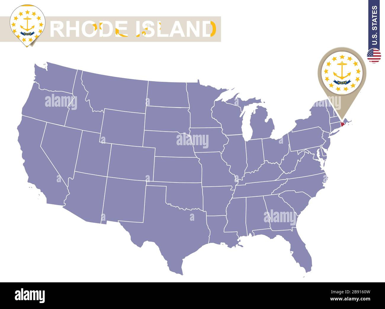 Rhode Island State On Usa Map. Rhode Island Flag And Map. Us with regard to Rhode Island On A Map of USA