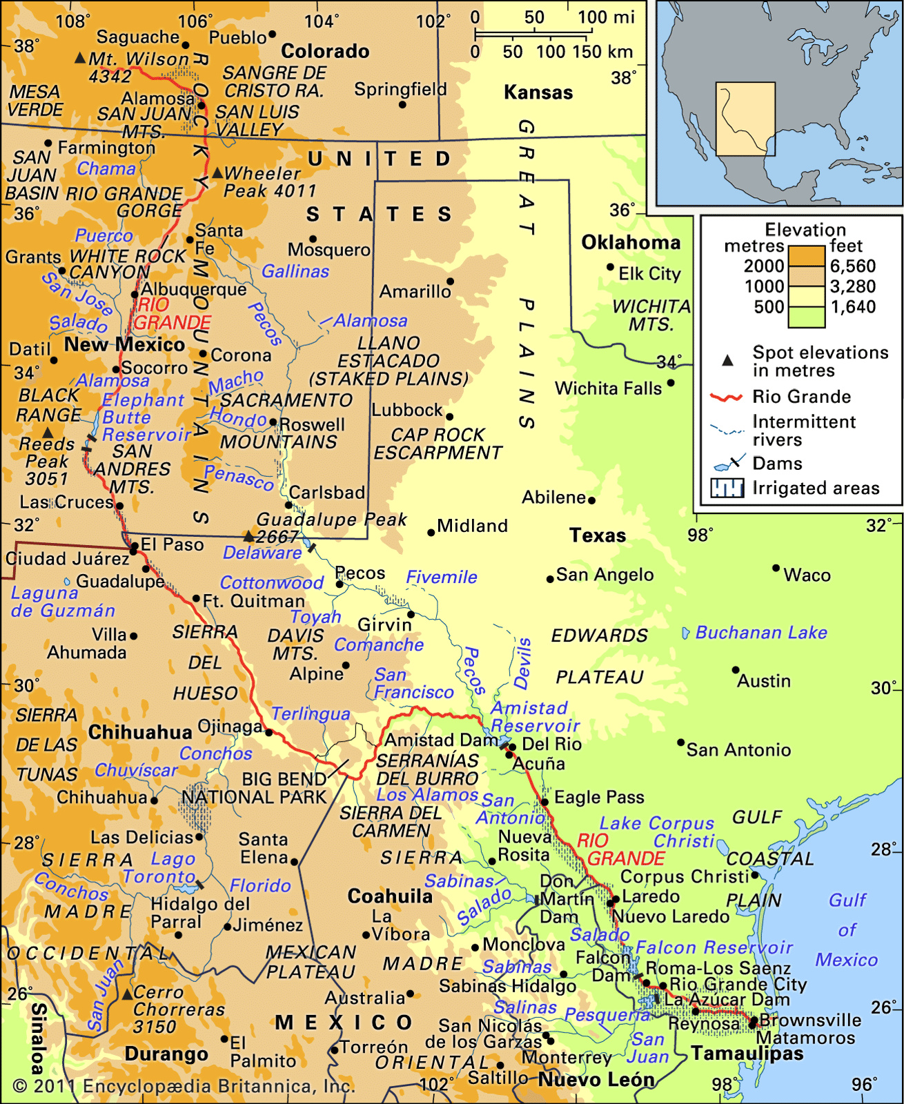Rio Grande | Definition, Location, Length, Map, &amp;amp; Facts | Britannica for Rio Grande On Map Of Usa