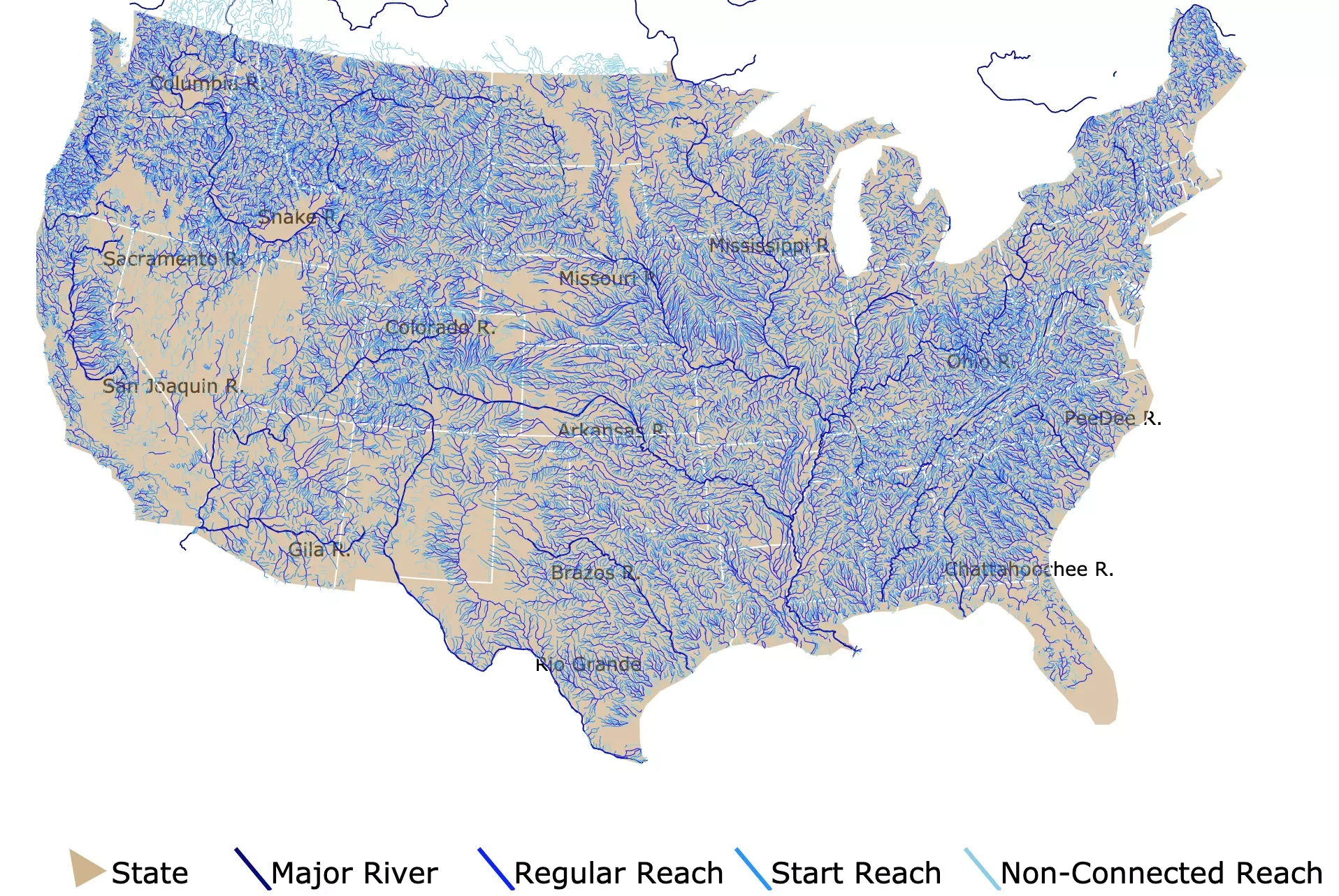 Rivers Of The Conterminous United States Mapped throughout Map of All Rivers In USA