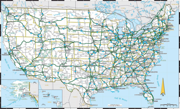 Road Map of USA with Cities