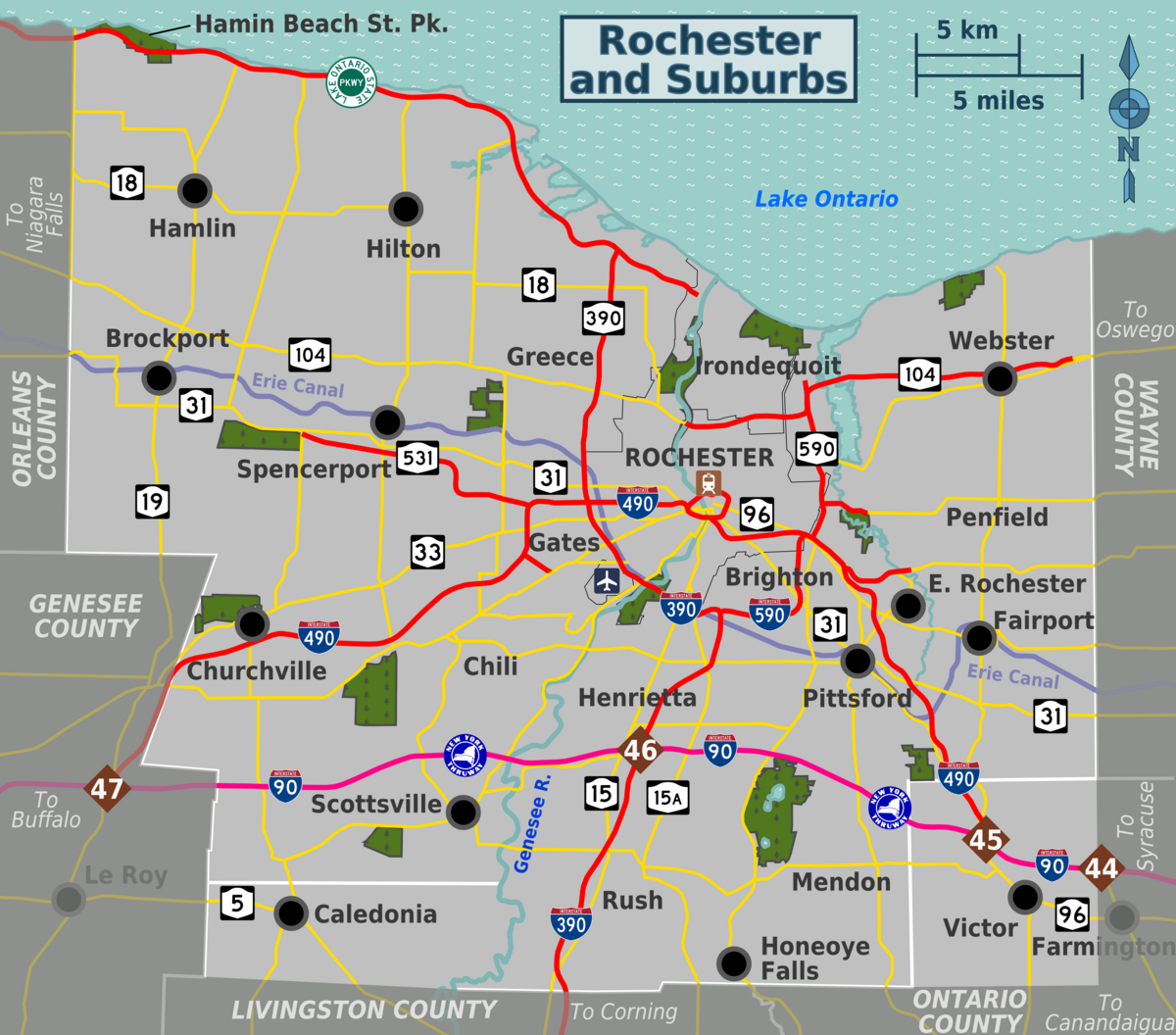 Rochester And Suburbs – Travel Guide At Wikivoyage pertaining to Map of Rochester New York USA