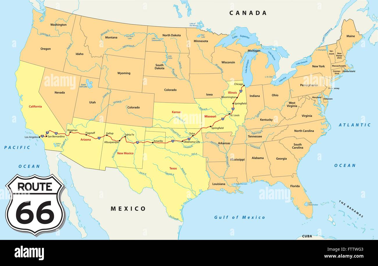 Route 66 Karte -Fotos Und -Bildmaterial In Hoher Auflösung – Alamy throughout Map of USA Showing Route 66