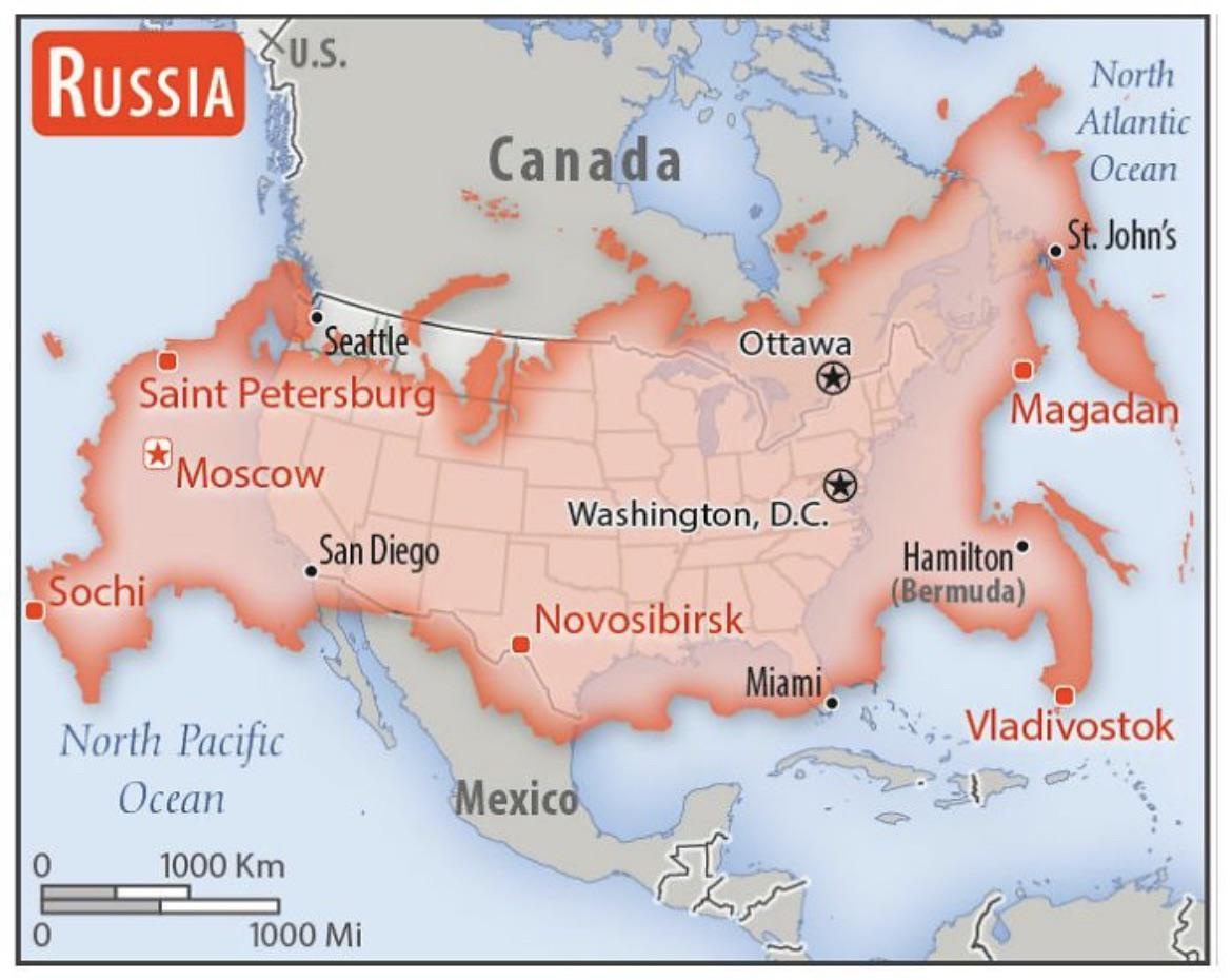 Russia Vs Usa Size Comparison : R/Mapporn inside Map Of Russia Compared To Usa