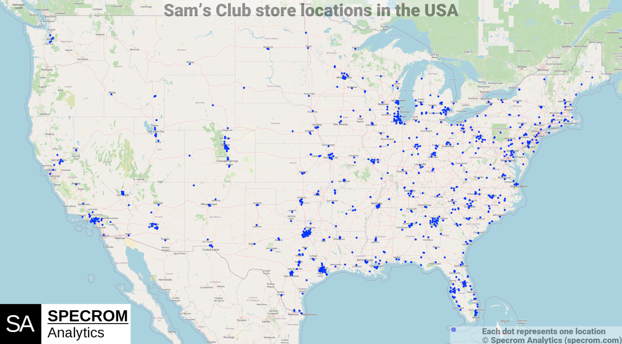 Sam&amp;#039;S Club Store Locations In The Usa | Specrom · Specrom inside Map of Sam&amp;amp;#039;s Club Locations In USA