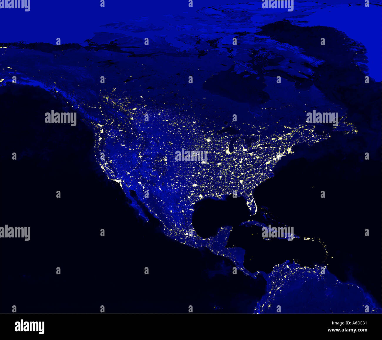 Satellite Map Of North America At Night City Lights Visible Earth within Satellite Map of USA At Night