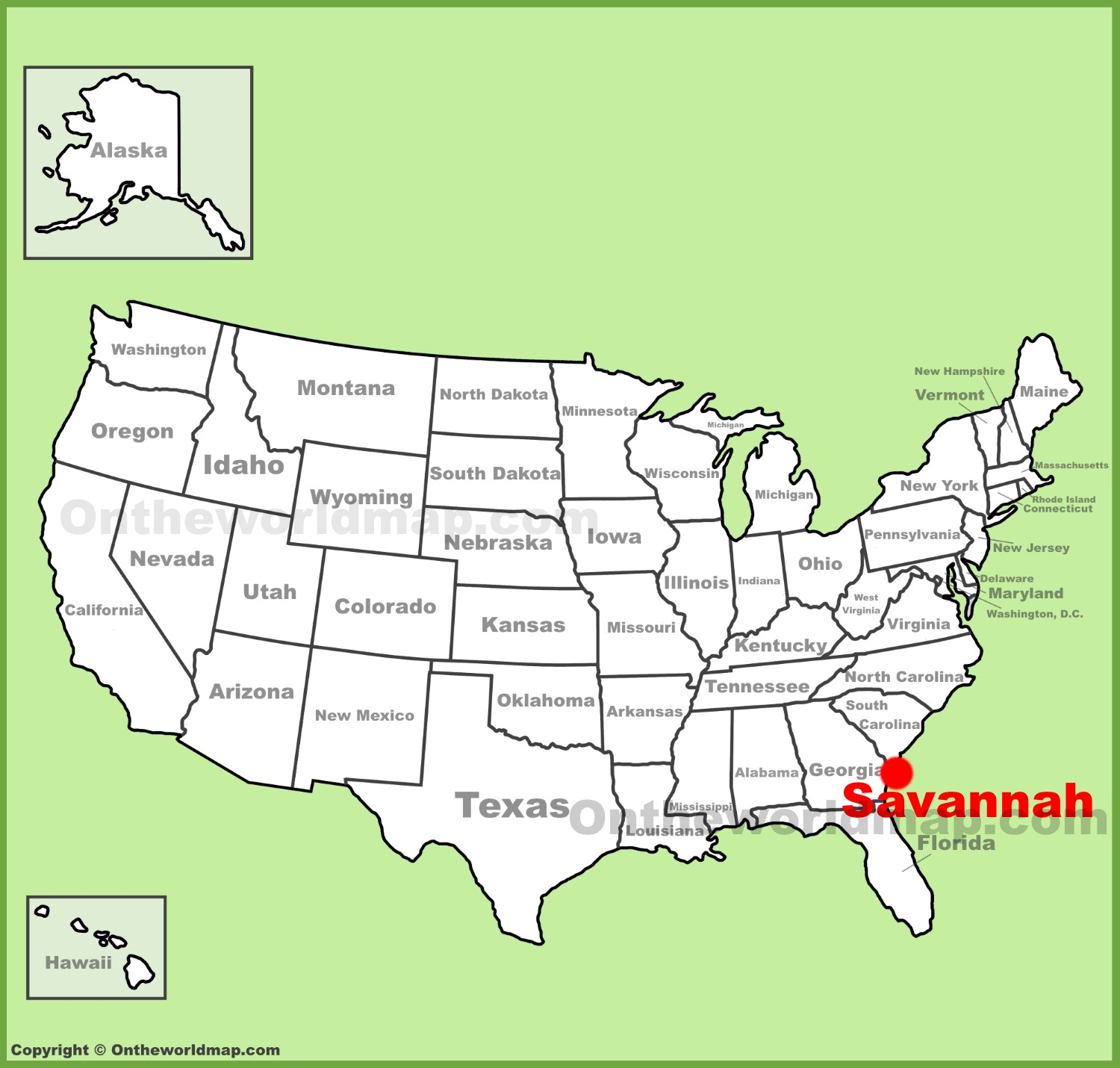 Savannah Location On The U.s. Map - Ontheworldmap with regard to Savannah Georgia On Map Of Usa