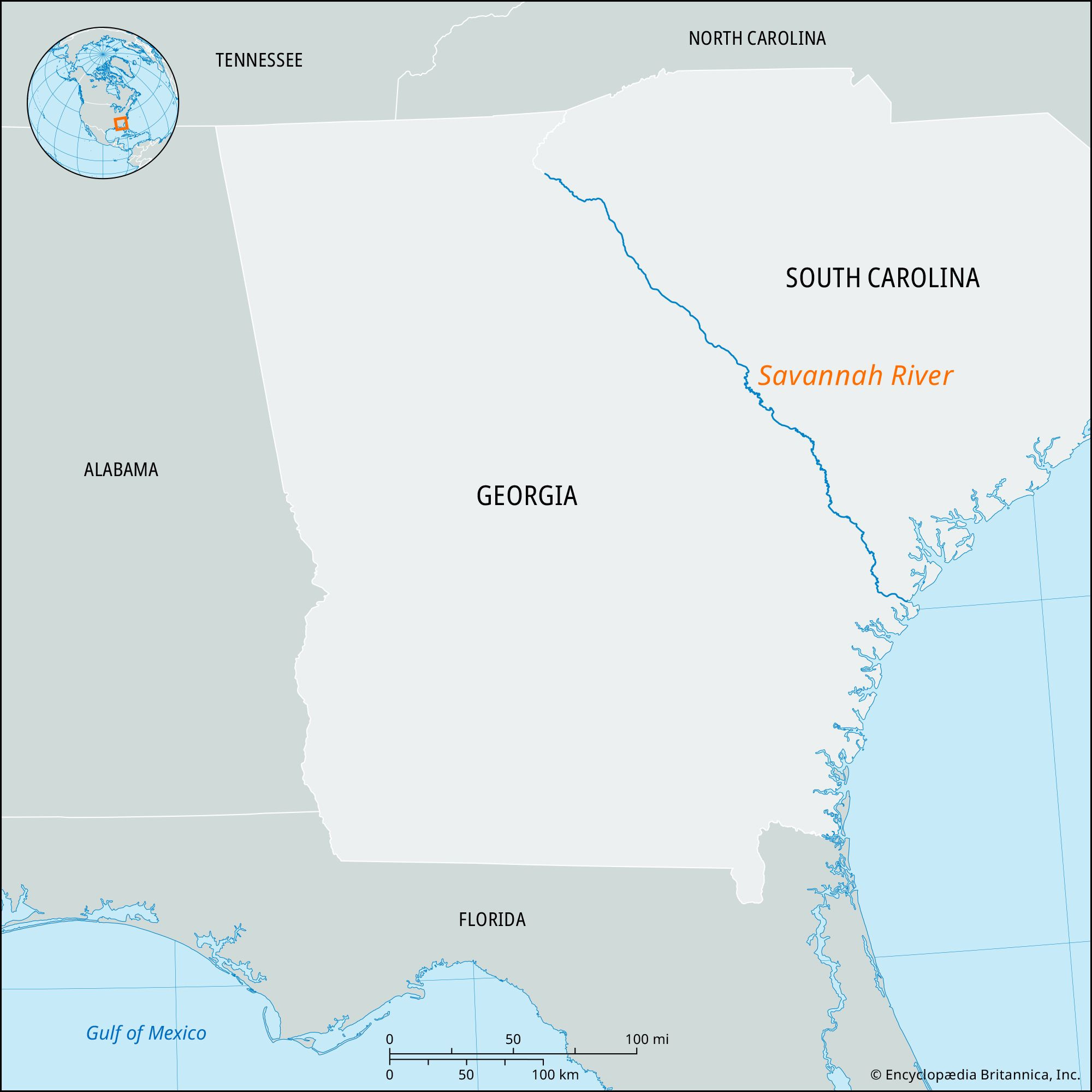 Savannah River | Georgia, South Carolina, Map, &amp;amp; Facts | Britannica inside Savannah Georgia On Map of USA
