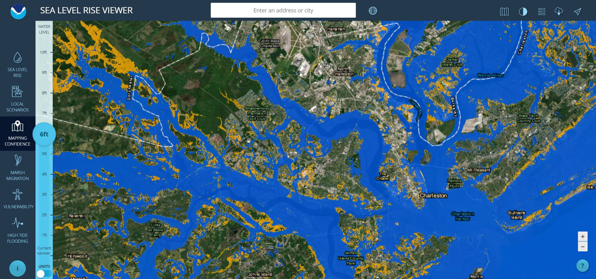 Sea Level Rise Viewer inside Map of USA After Water Rises