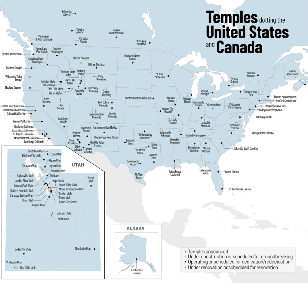 See The Locations Of The Church&amp;#039;S 265 Temples Across 6 Maps inside Map Of Lds Temples In Usa