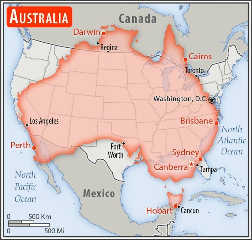 Simon Kuestenmacher On X: &amp;quot;This Size Comparison #Map Showing inside Overlay Map of Australia and USA