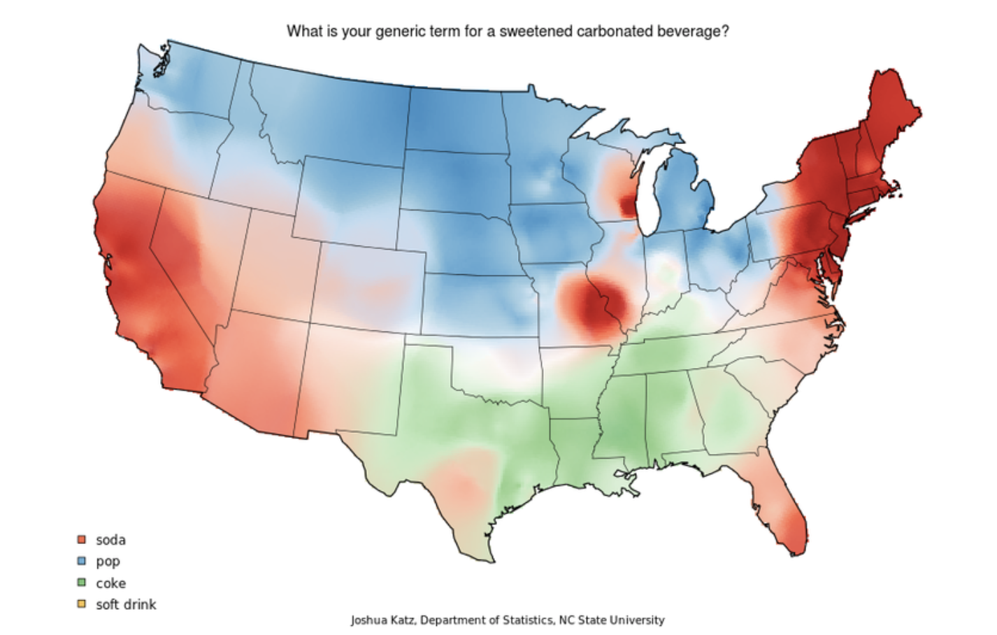 Soda Vs Pop Vs Coke Us Heat Map : R/Mapporn in Map of USA By What They Call Soda Coke Pop