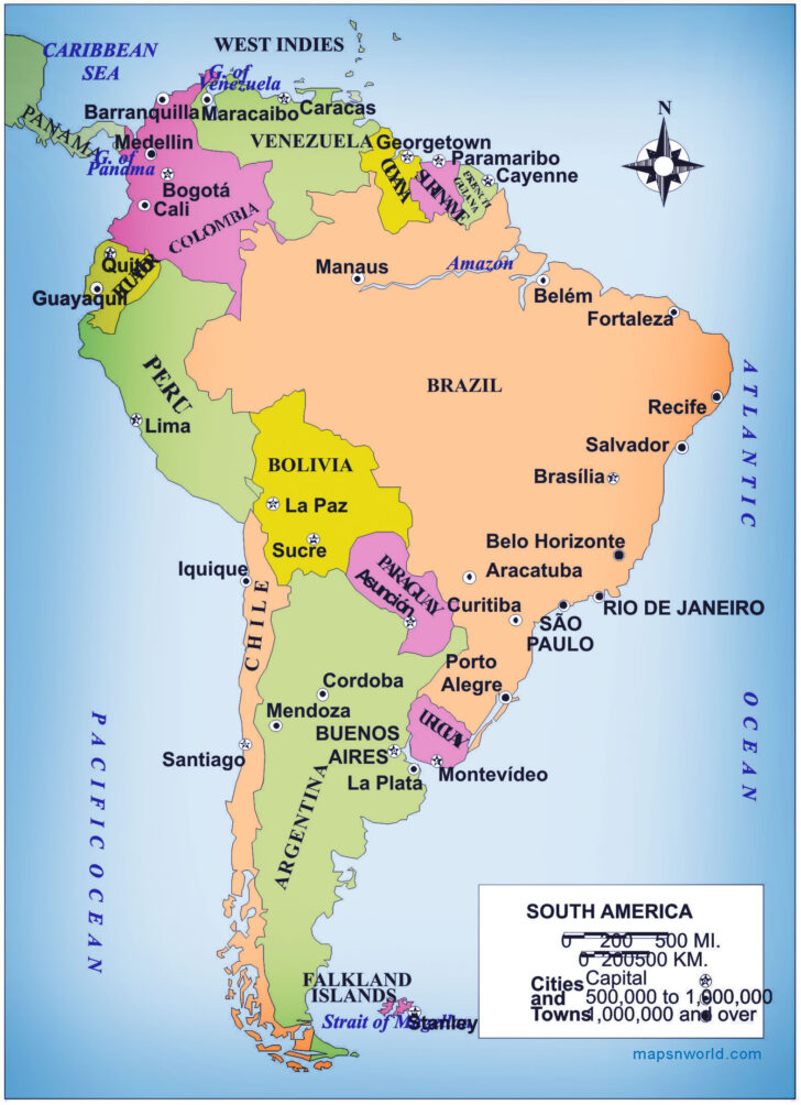 Map of South America and USA