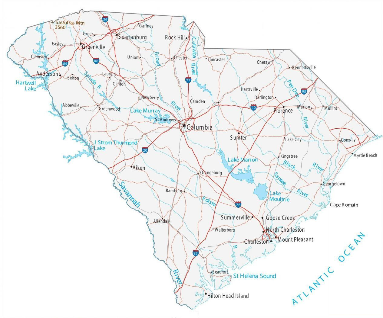 South Carolina Map - Cities And Roads - Gis Geography throughout Road Map of South Carolina USA
