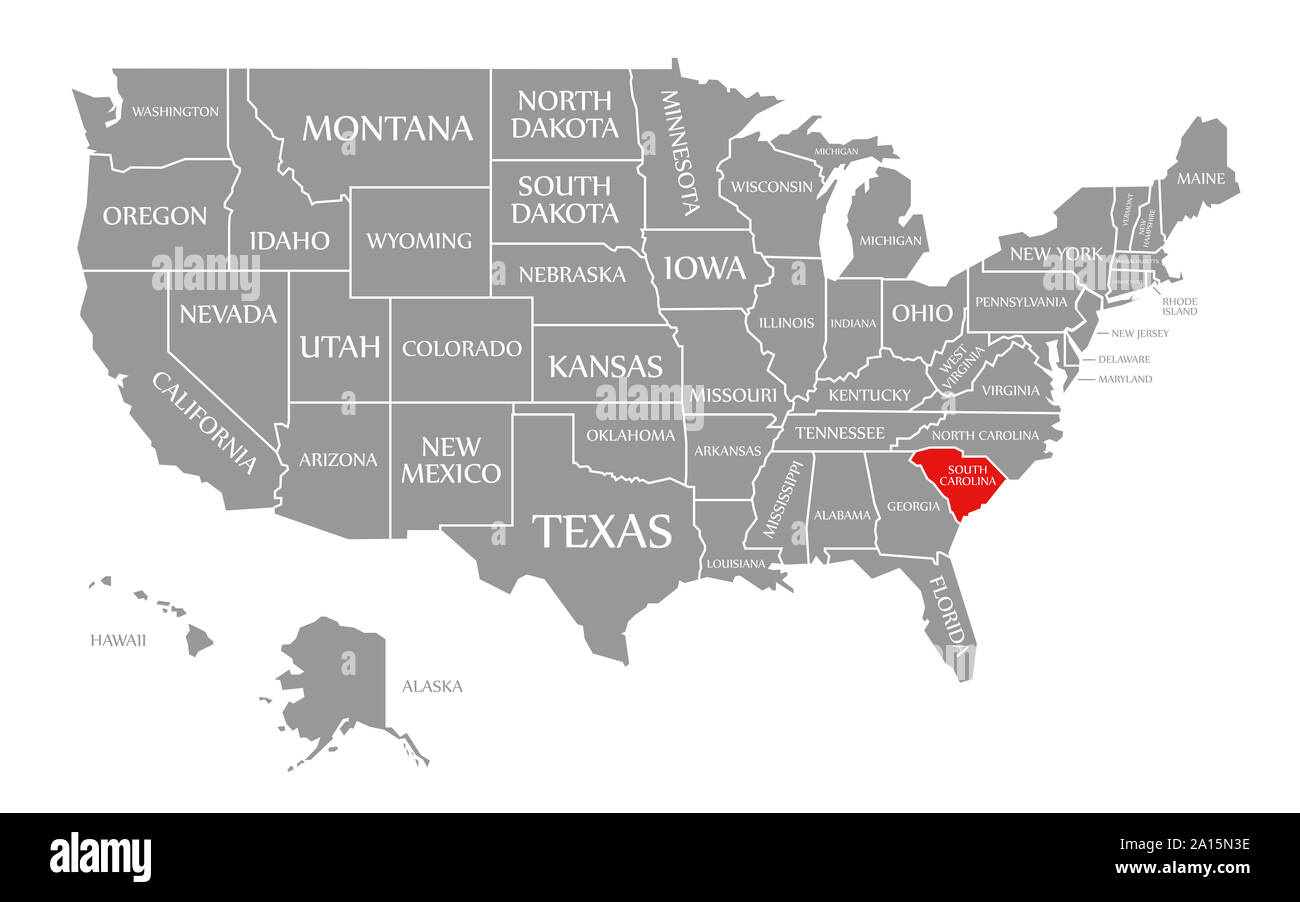 South Carolina Red Highlighted In Map Of The United States Of regarding South Carolina On The Map Of Usa