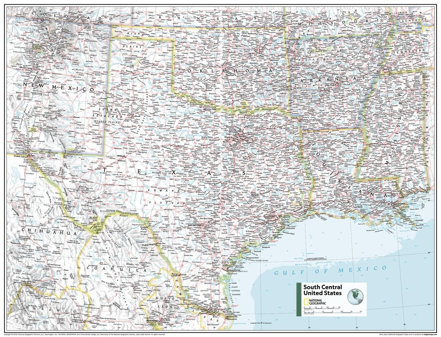South Central U.s. - Atlas Of The World, 11Th Edition Map | Stanfords regarding Road Map of South Central USA