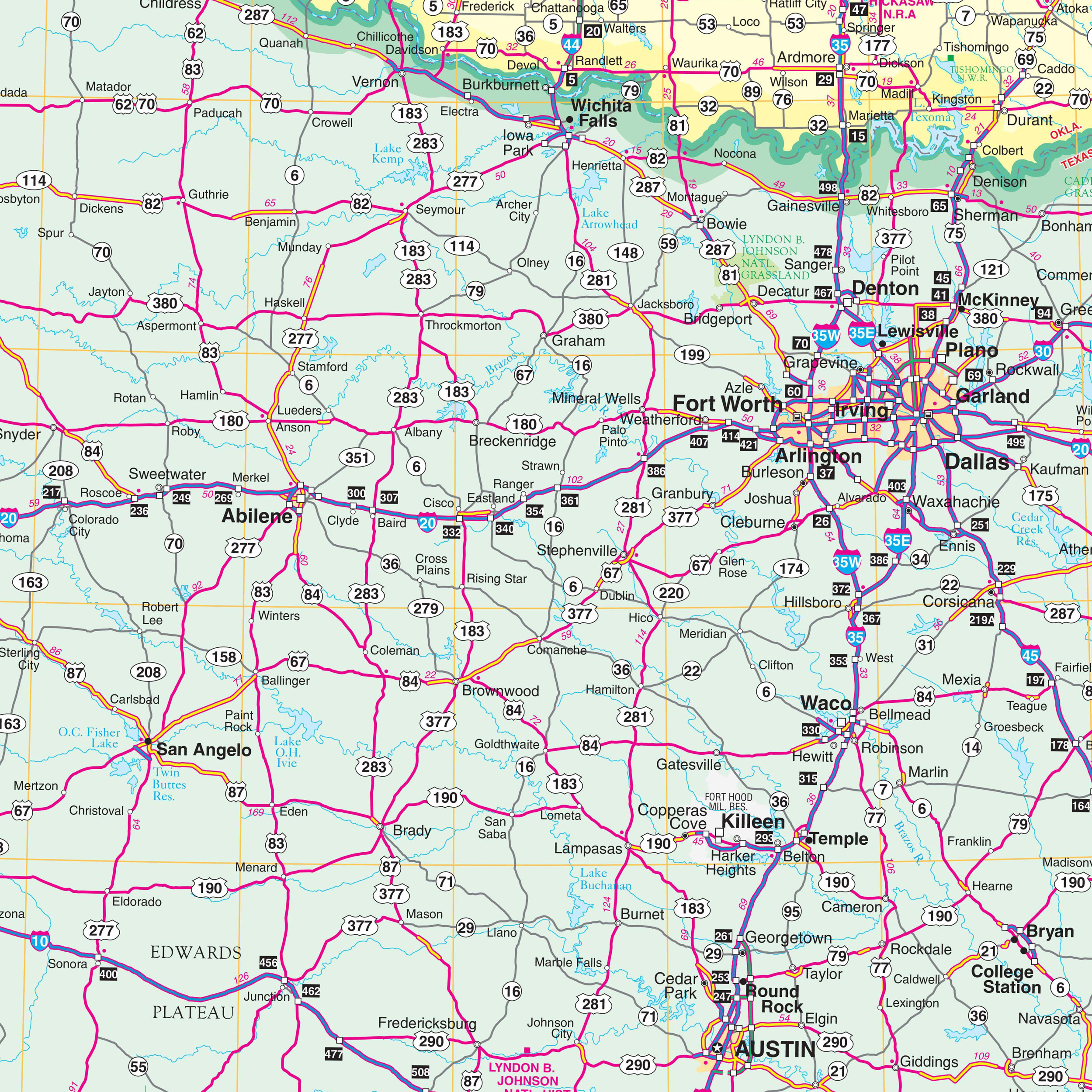 South Central United States Regional Wall Mapkappa - The Map Shop regarding Road Map of South Central USA