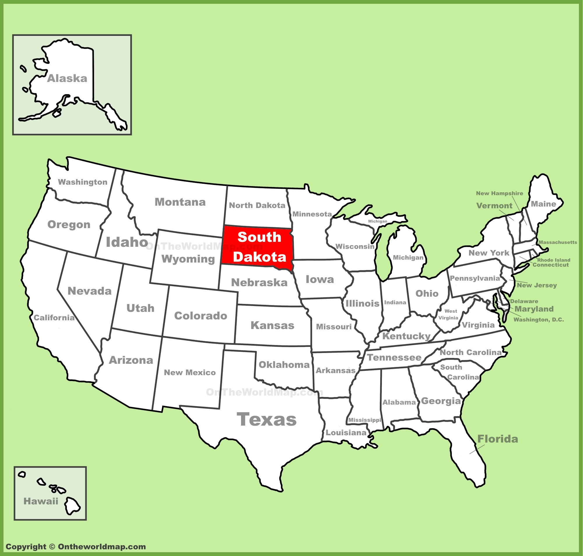 South Dakota Location On The U.s. Map - Ontheworldmap for South Dakota On A Map of USA
