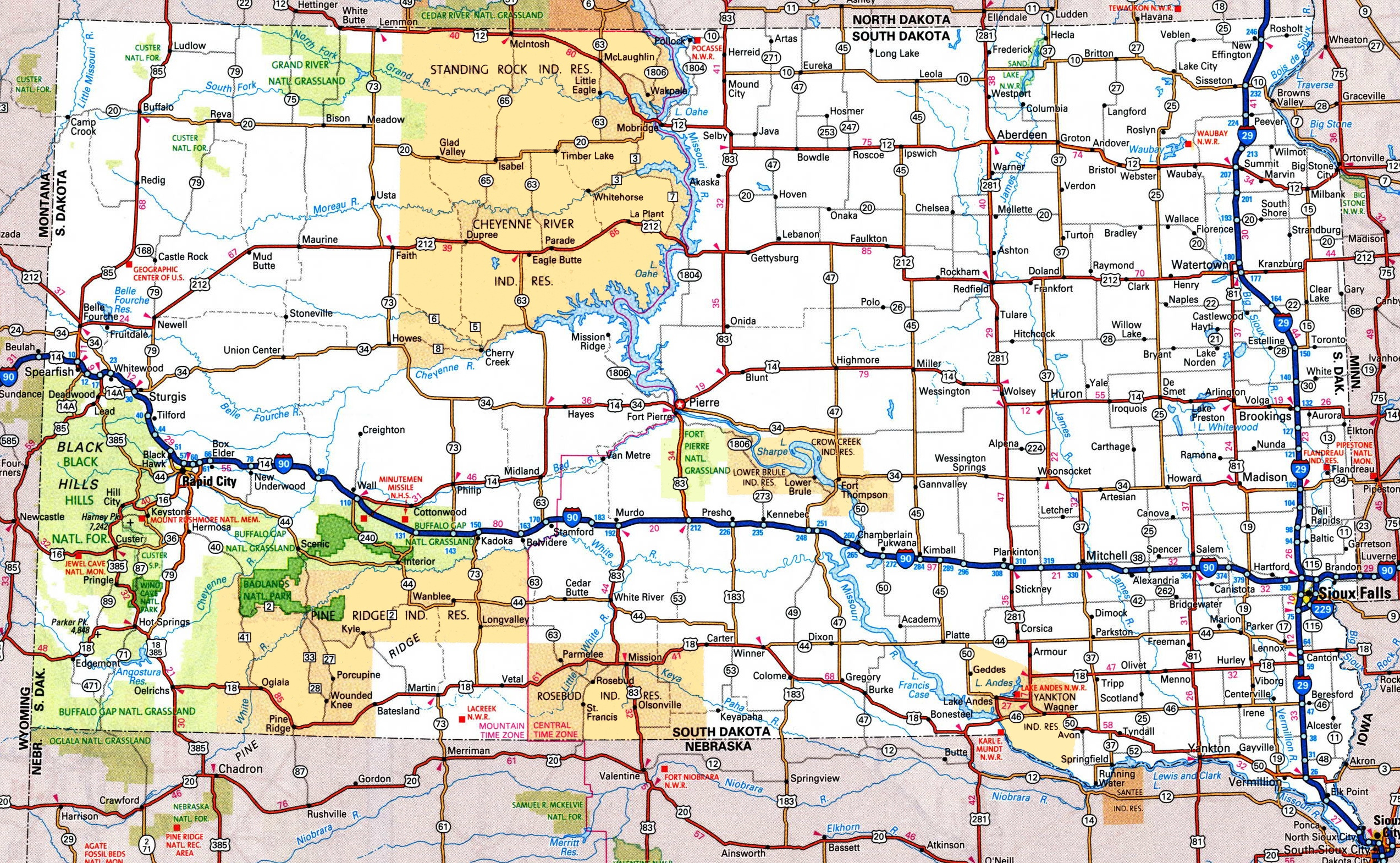 South Dakota Road Map - Ontheworldmap with Road Map of South Dakota USA