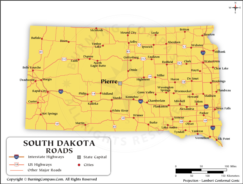 South Dakota Road Map With Interstate Highways And Us Highways within Road Map Of South Dakota Usa