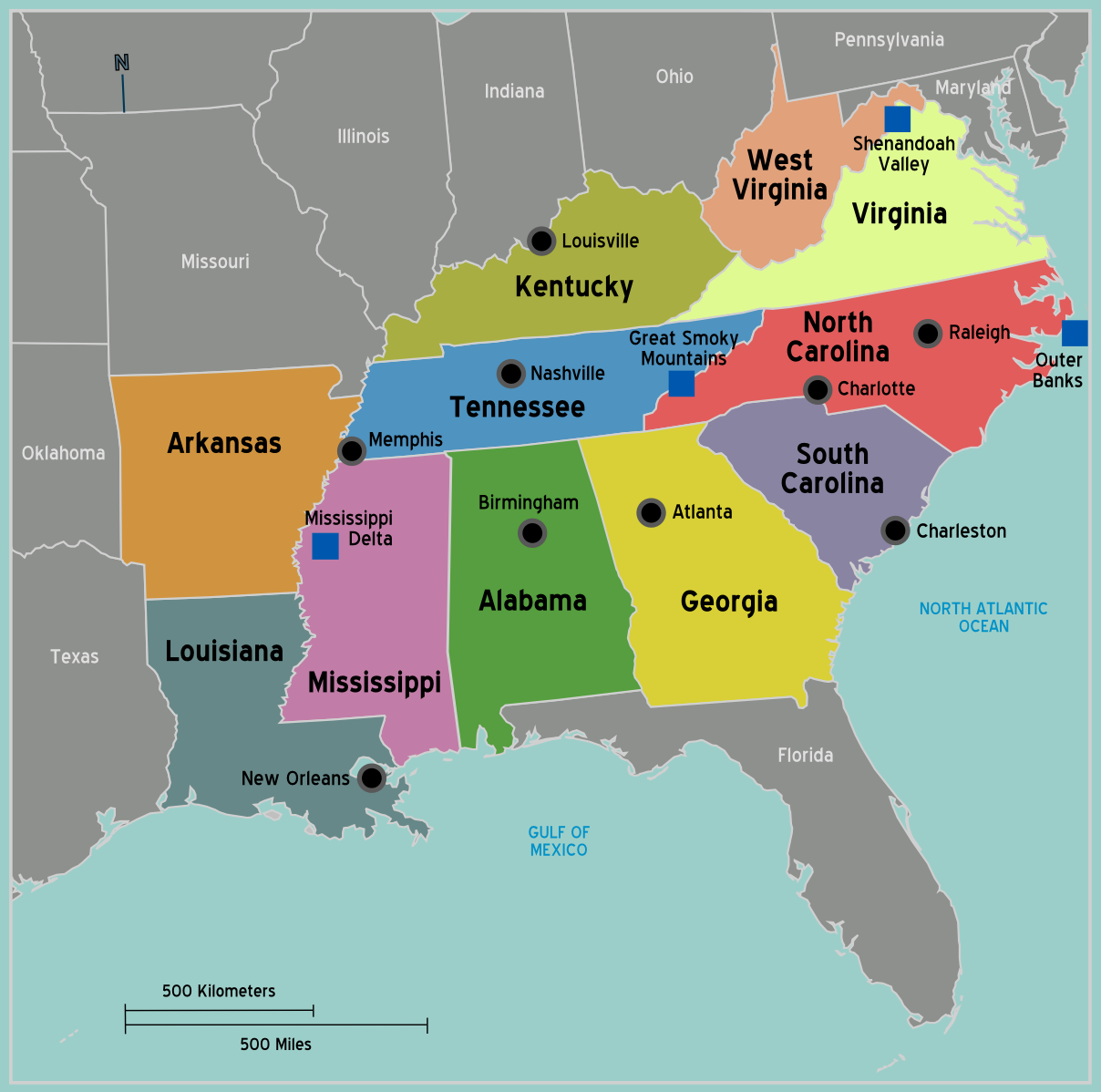 South (United States Of America) – Travel Guide At Wikivoyage for Map Of Southern Coast Of Usa