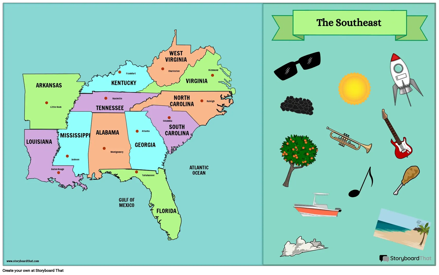 Southeast Region Map Activity: Explore Us Geography (2025) in Map of Southeast USA with Capitals