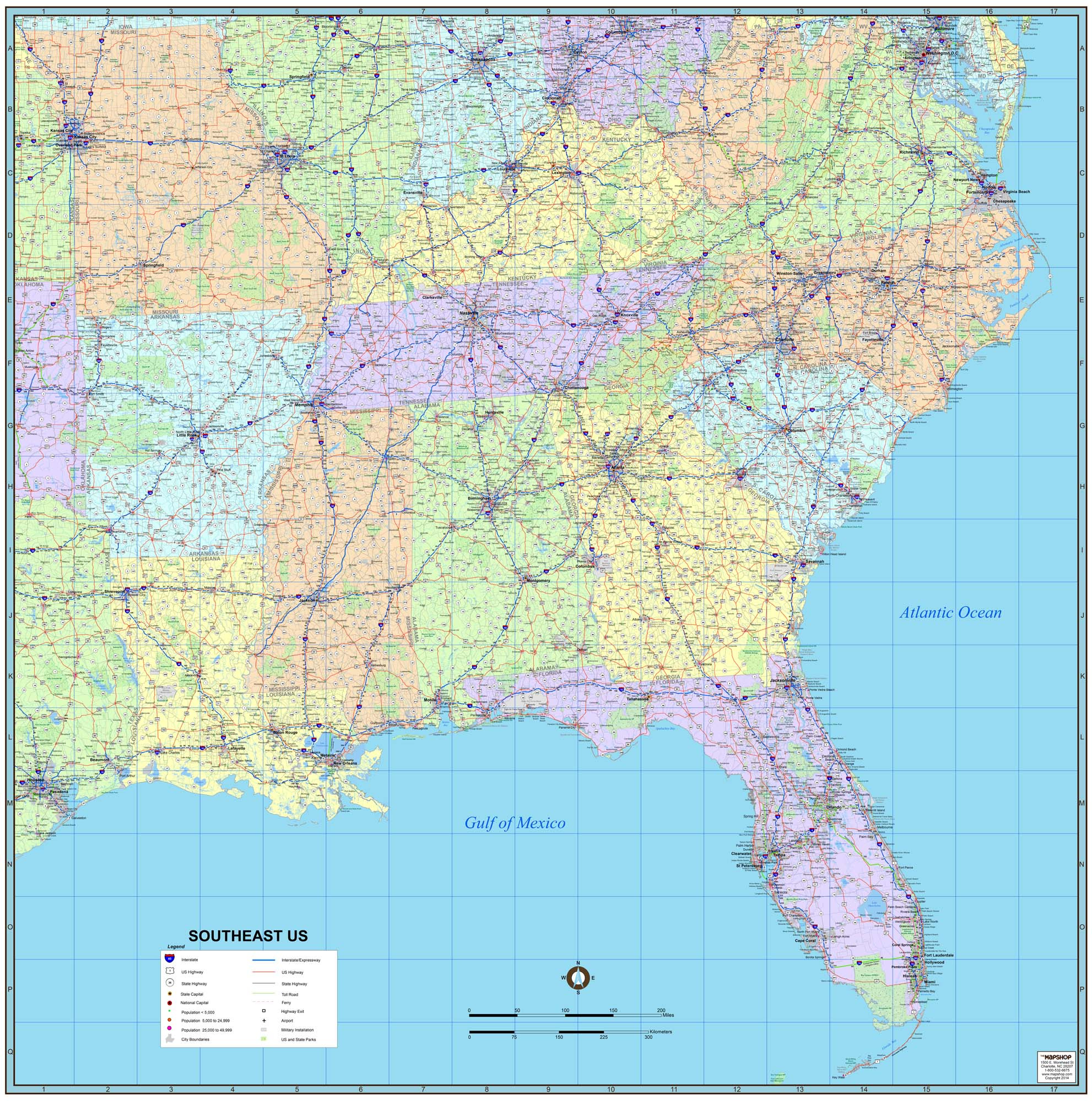 Southeast United States Regional Wall Mapmapshop - The Map Shop in Map Of Southeast Usa With Cities