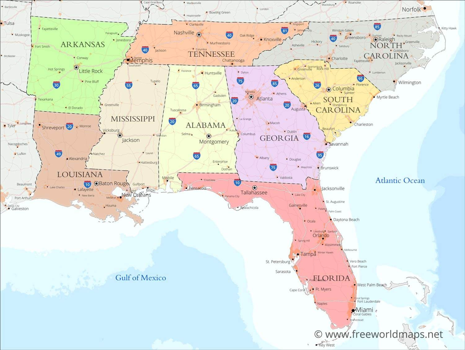 Southeastern Us Political Map -Freeworldmaps regarding Map Of Southeastern Usa With Cities