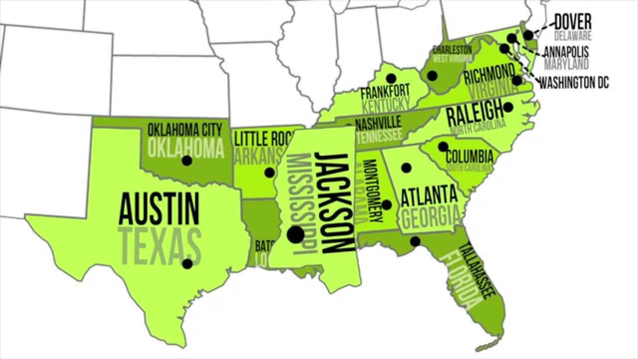 Southern Capitals & States for Map Of Southeast Usa With Capitals