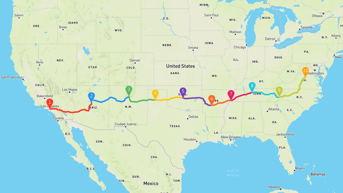 Southern Route Cross-Country Road Trip: Epic Adventure | Geovea throughout Best Road Trip Map of USA