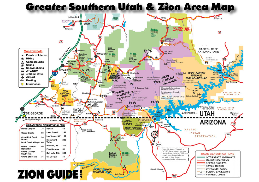 Southern Utah &amp;amp; Zion Area Map | Utah State &amp;amp; National Parks Guide within Map of National Parks In Southwest USA