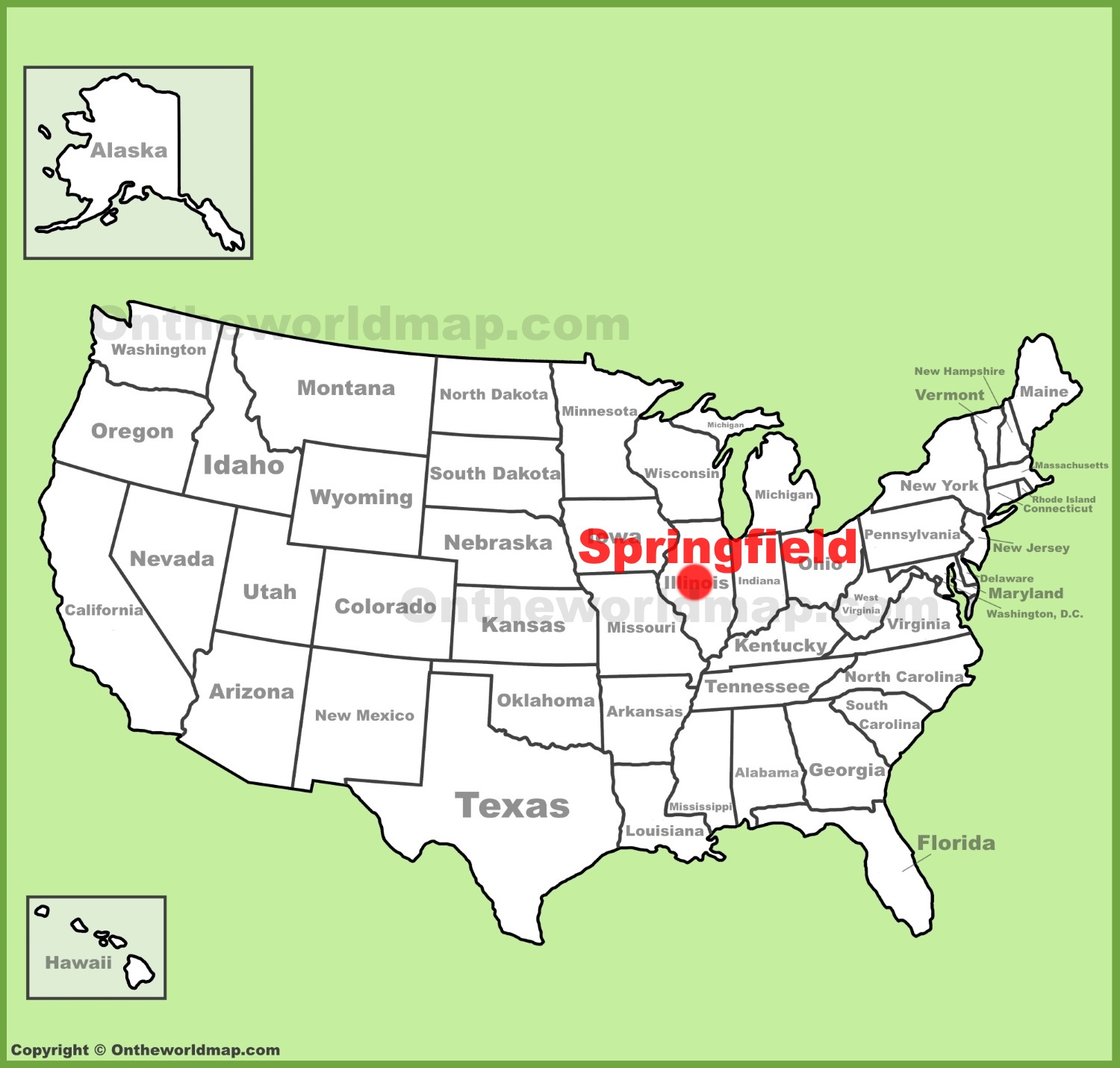 Springfield (Illinois) Location On The U.s. Map - Ontheworldmap inside List Of Springfields In Usa Map
