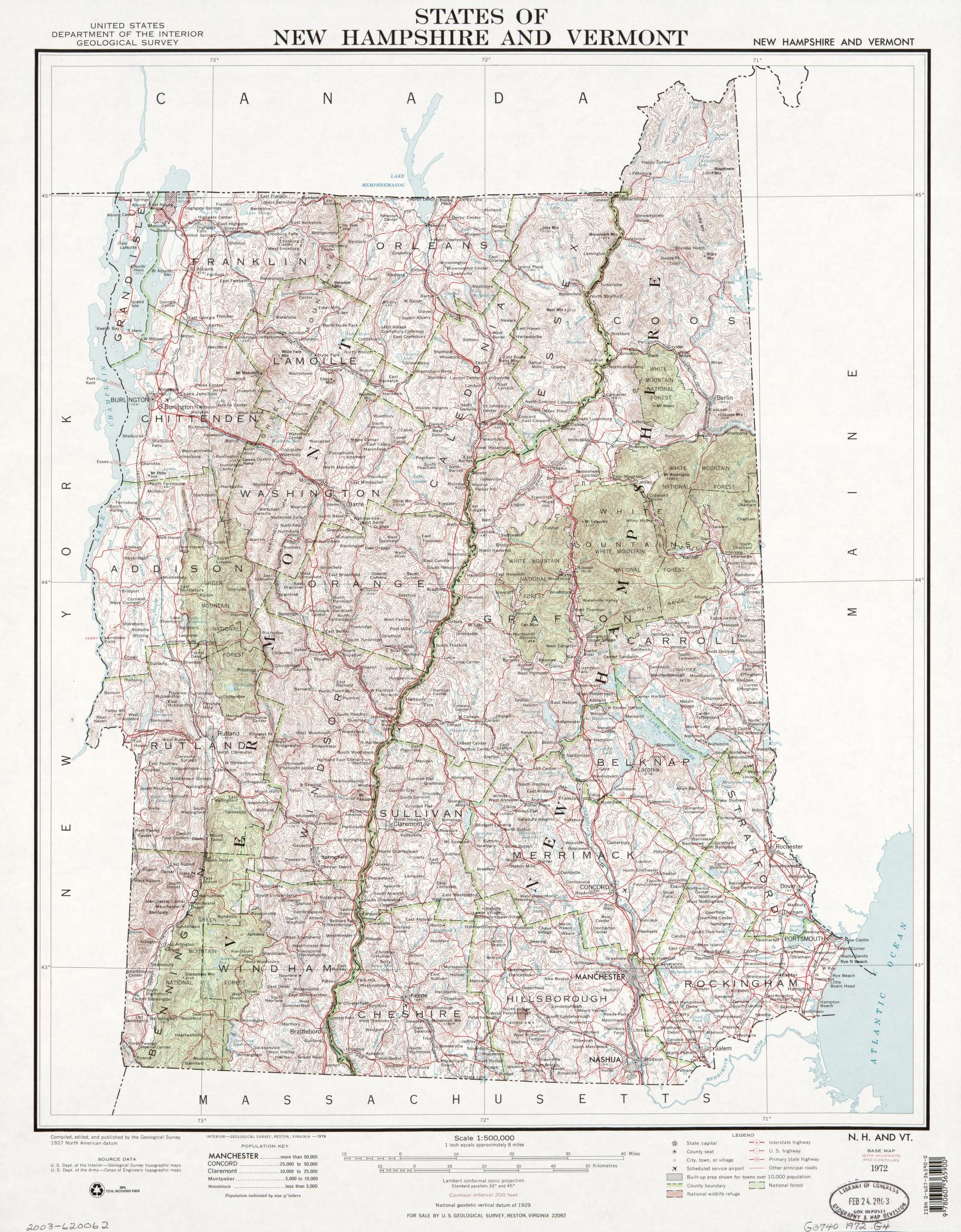States Of New Hampshire And Vermont : Base Map With Highways And within Map of Vermont and New Hampshire USA