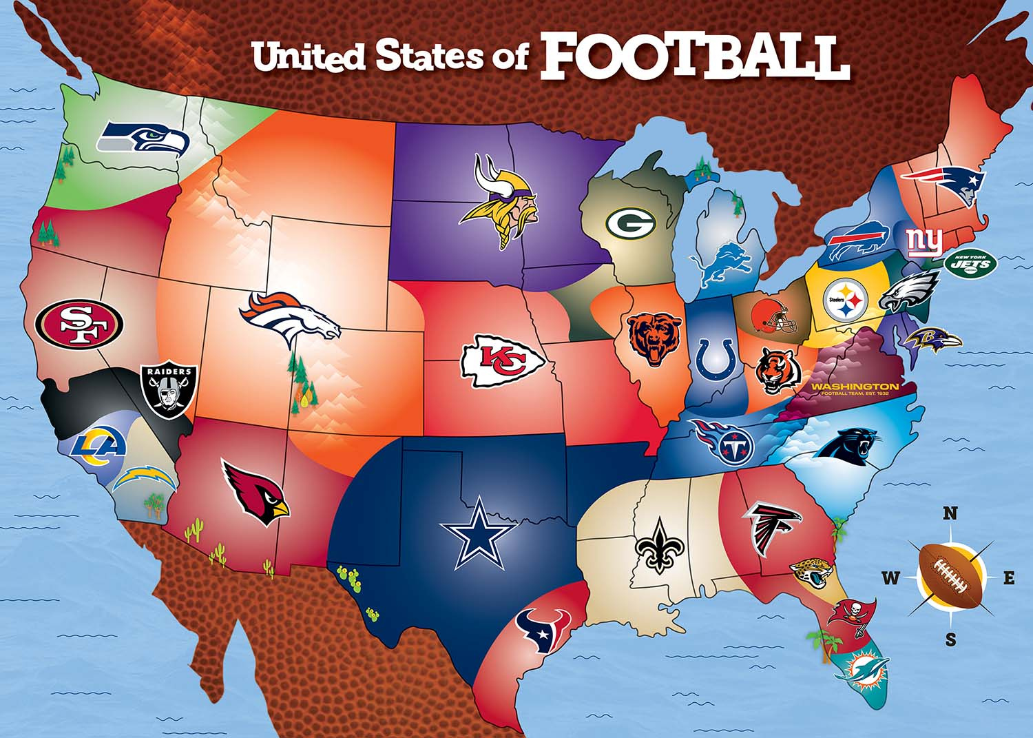 States With The Most Nfl Teams Nfl Usa Map 500 Piece Jigsaw Puzzle regarding Map of Football Teams In USA