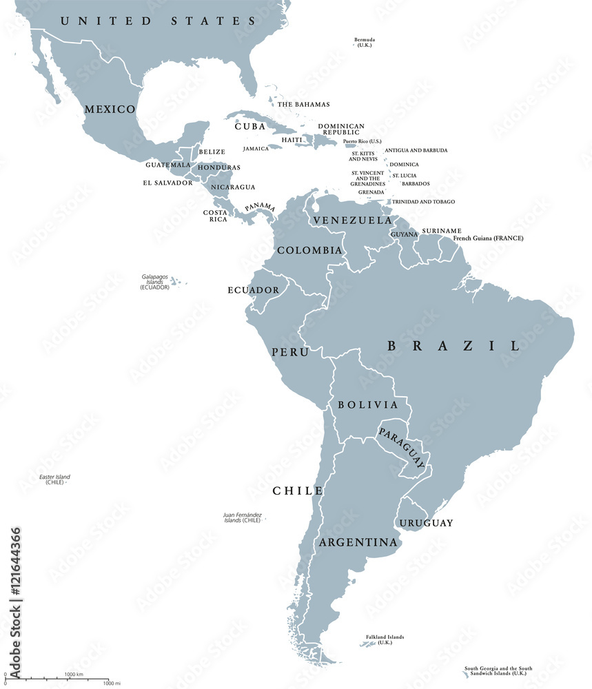 Stock-Vektorgrafik „Latin America Countries Political Map With within Map of Southern USA and Northern Mexico