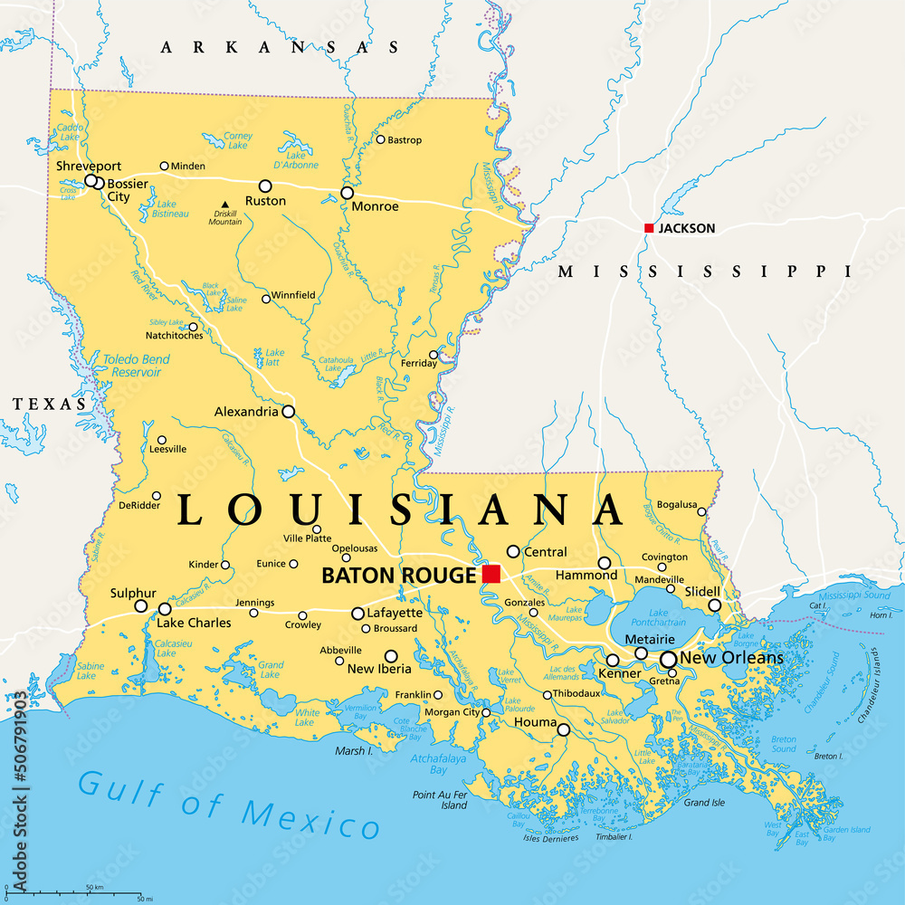 Stock-Vektorgrafik „Louisiana, La, Political Map, With Capital with regard to Map Of New Orleans Louisiana Usa